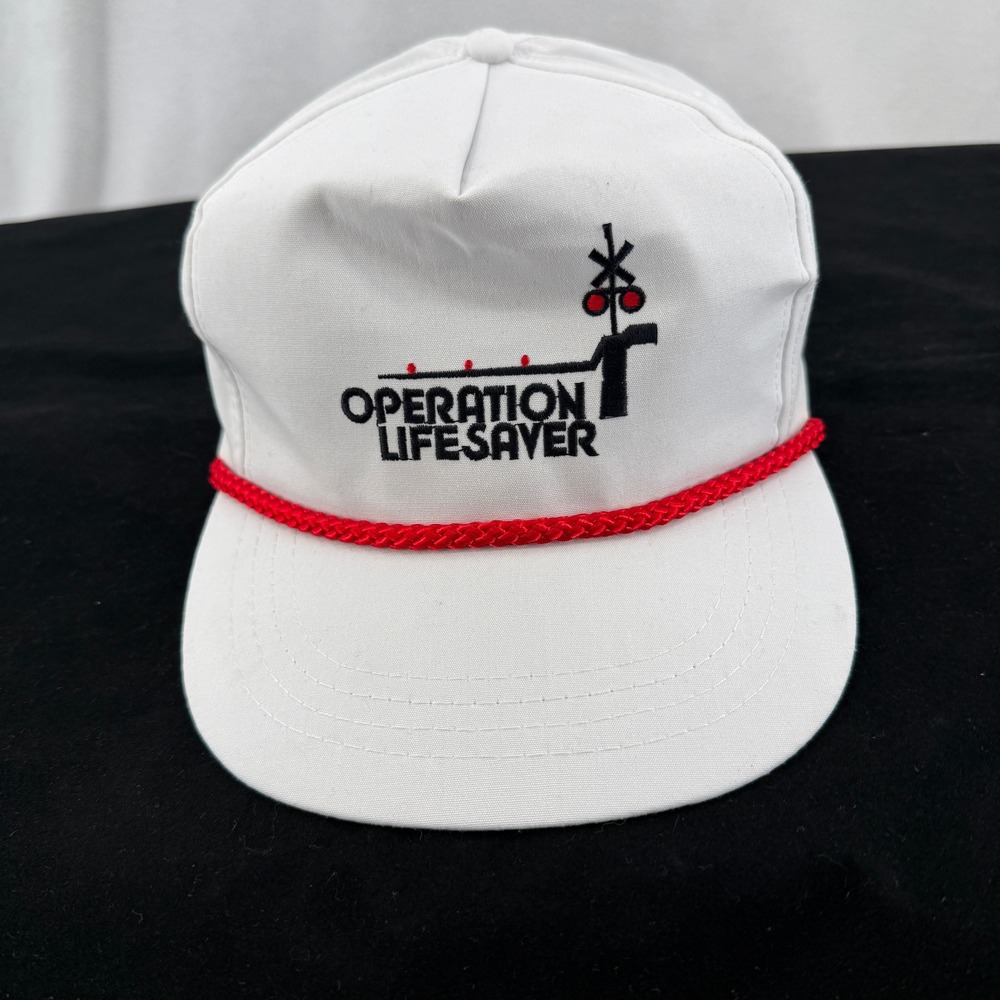 Vintage 90s Operation Lifesaver Rope Hat Mens OSFM White Railroad Train Snapback